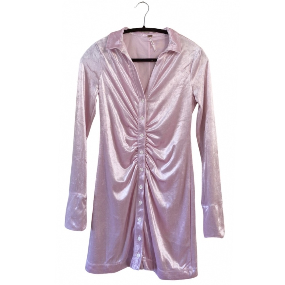 Free People Shayla Pink Velvet Ruched Front Versatile Mini Dress Size XS